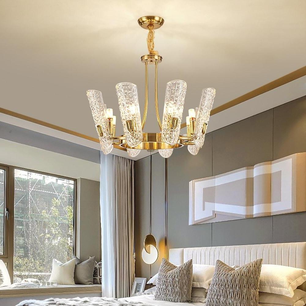 8-light LED Electroplated Metal Glass Gold Classic Chandeliers Ceiling Lights