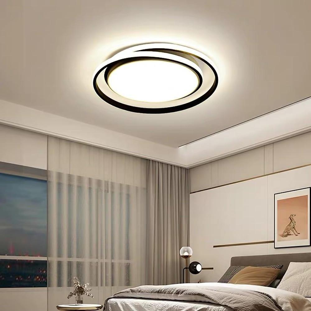 Creative Circular LED Modern Black Gold Flush Mount Ceiling Lighting for Bedroom