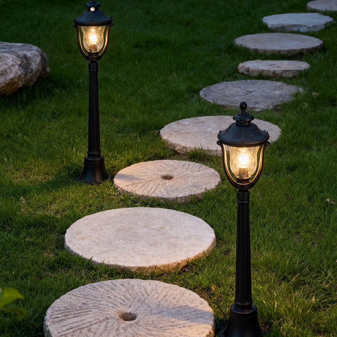 Bollard Post Light Outdoor Garden Glass Shade Aluminum Lamp
