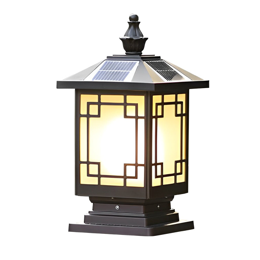 Lantern Pillar Lights Vintage Grid Waterproof Solar Light