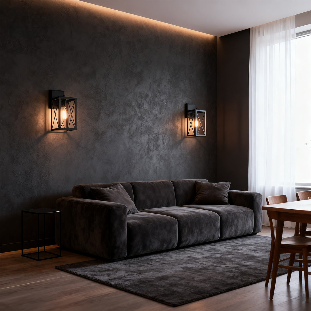 Lantern Wall Light American Black Industrial Cage Wall Lamp