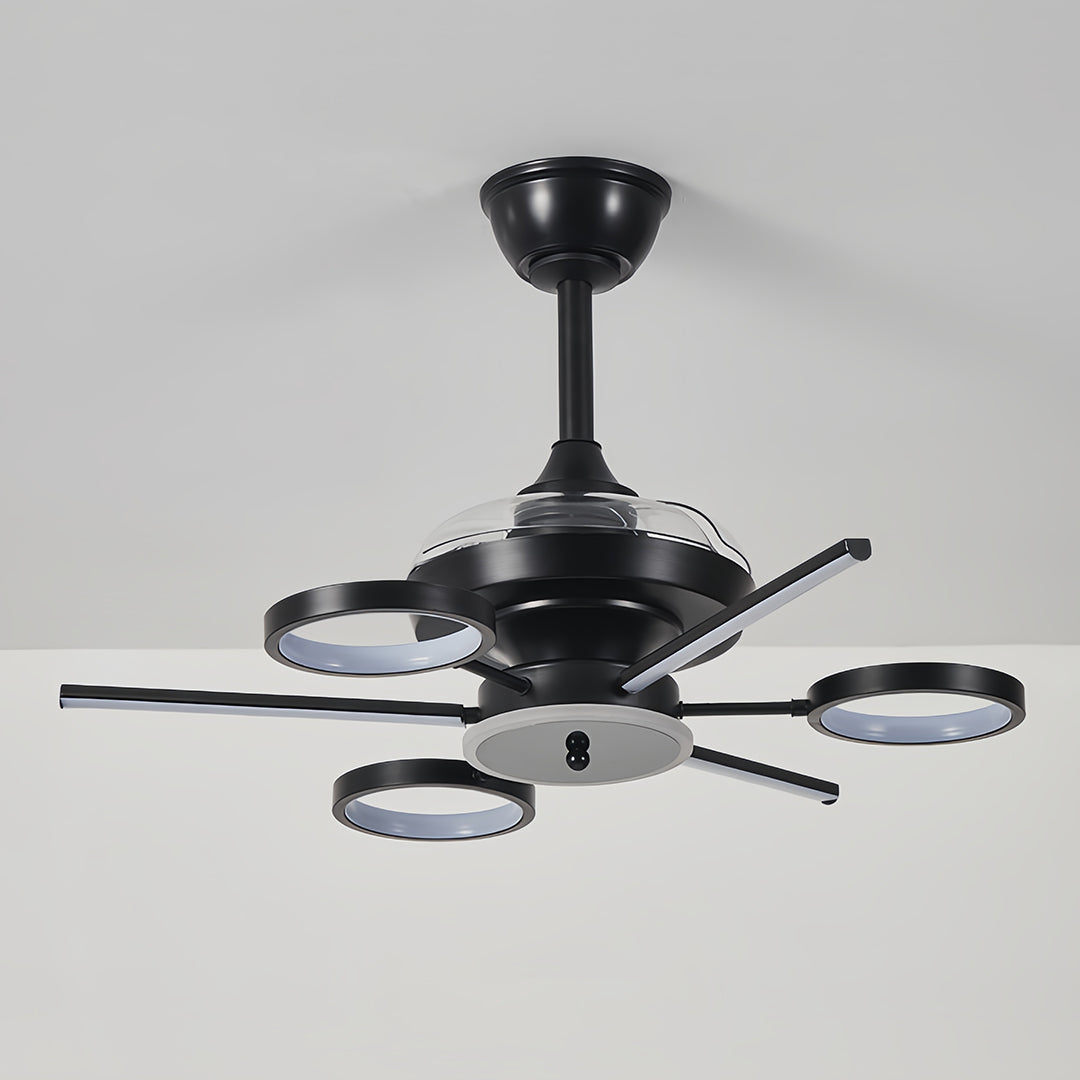 Ceiling Fan with Multiple Lights French Vintage Black Iron 3-Blade Fan