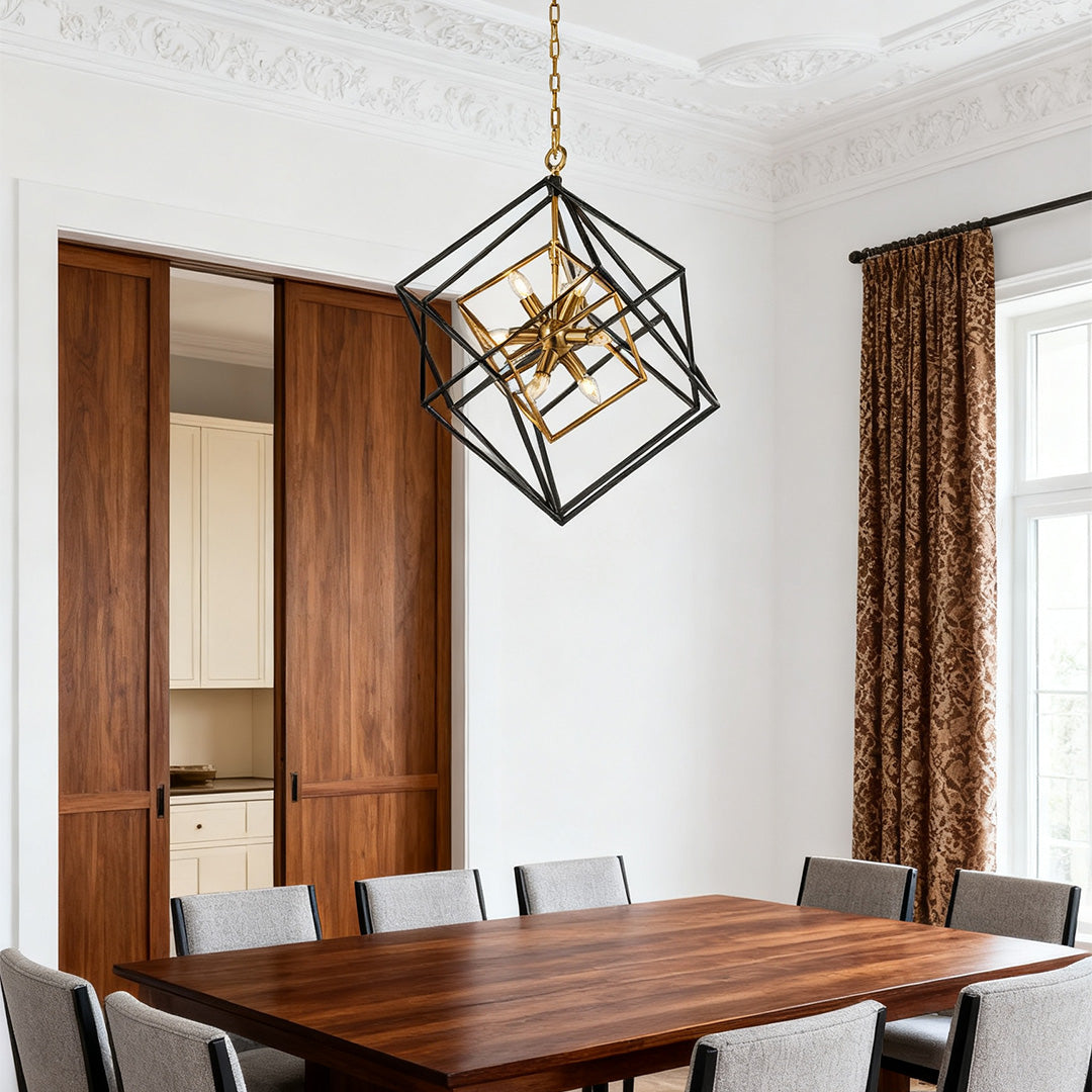 Square Pendant Lights Industrial Iron Artisan Dual-Color Ceiling Light