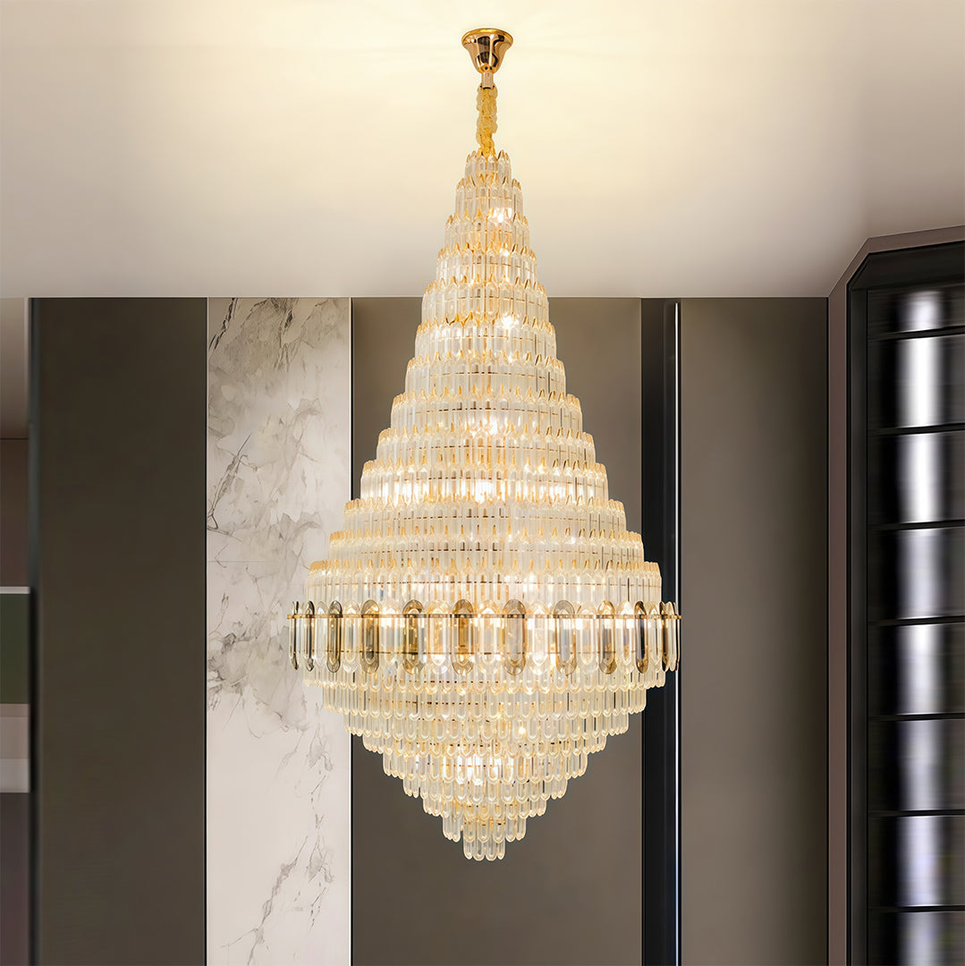 Large Gold Chandelier Luxury Art Glass Adjustable Ceiling Lights