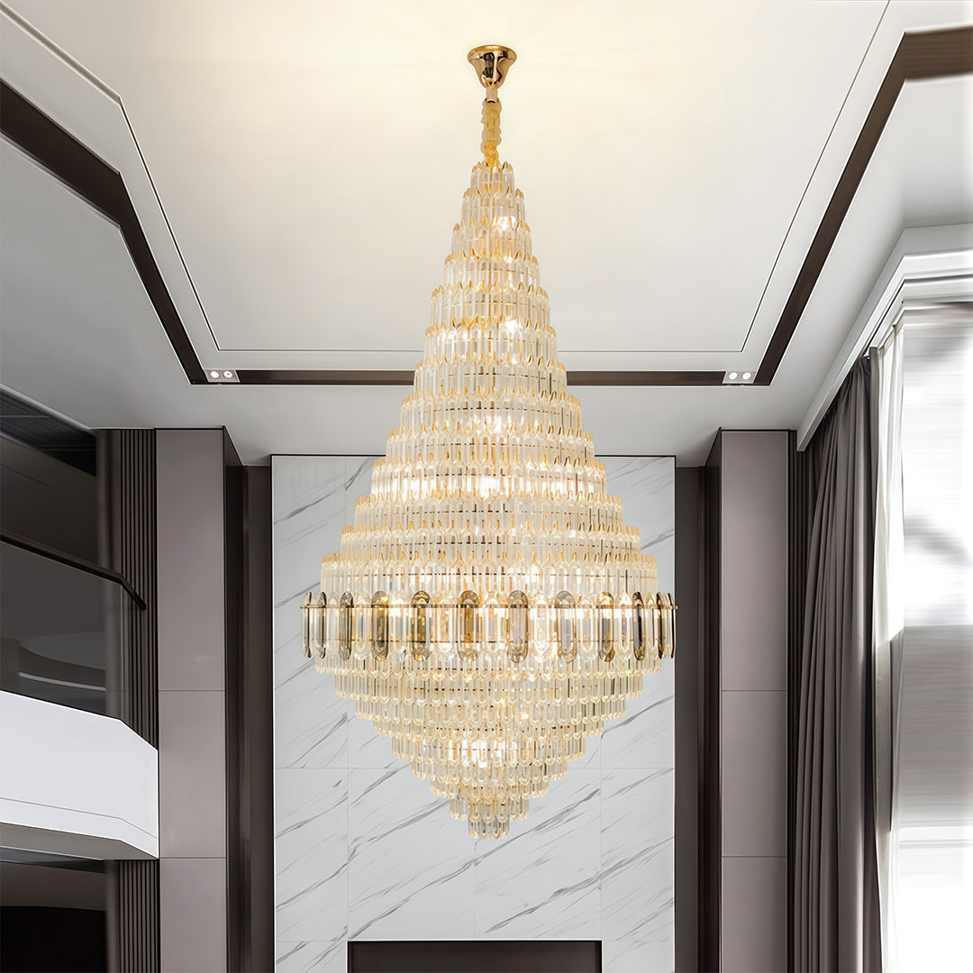 Large Gold Chandelier Luxury Art Glass Adjustable Ceiling Lights