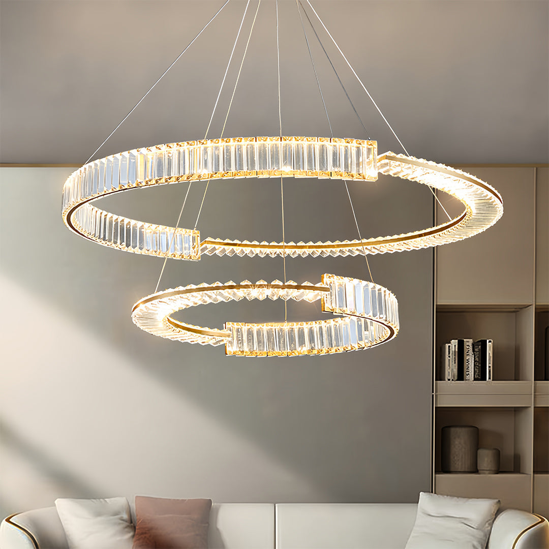 Gold Crystal Chandelier Dimmable LED Modern Ring Ceiling Light