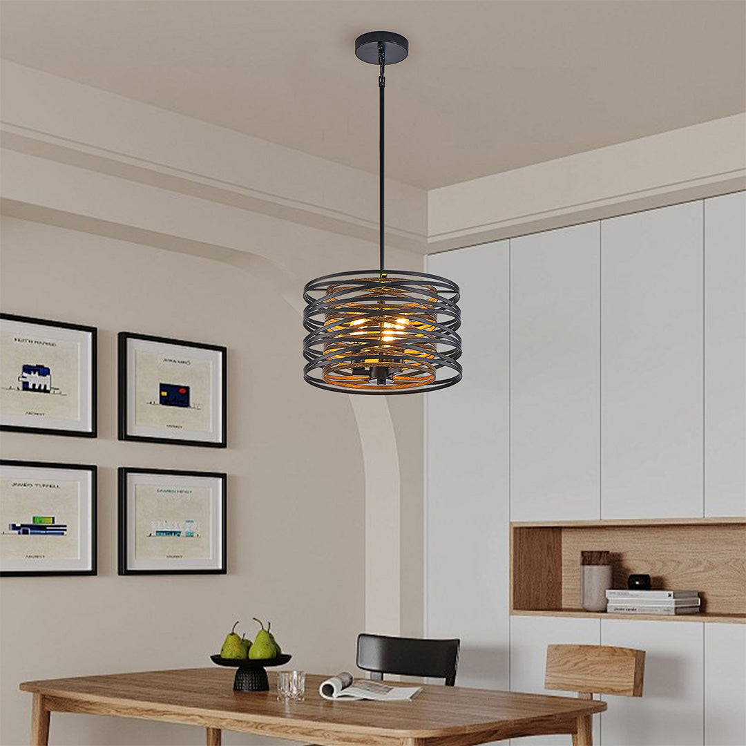 Black Drum Pendant Light Iron Cage Round Cylinder Ceiling Lights