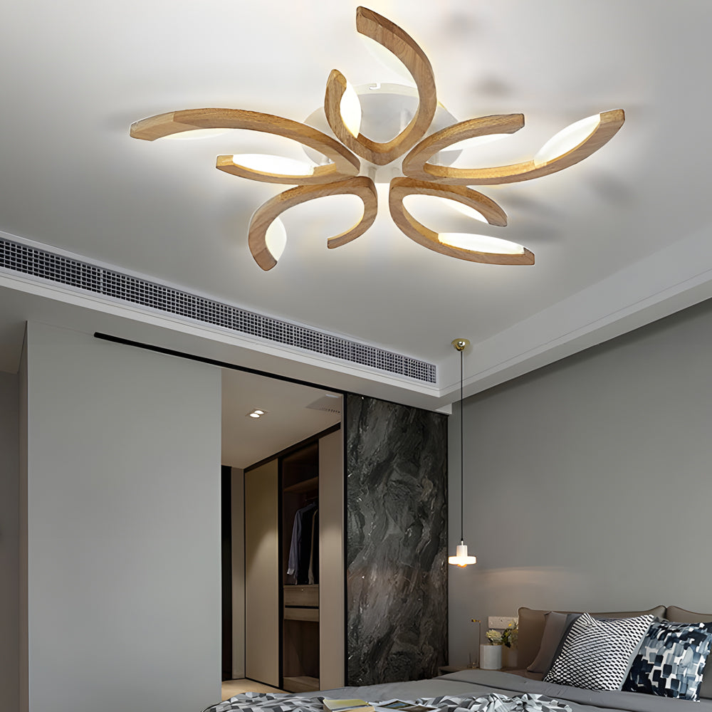 Leaf Ceiling Light Floral Natural Design Wooden Light