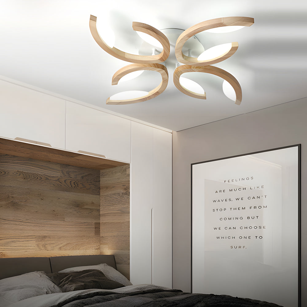 Leaf Ceiling Light Floral Natural Design Wooden Light