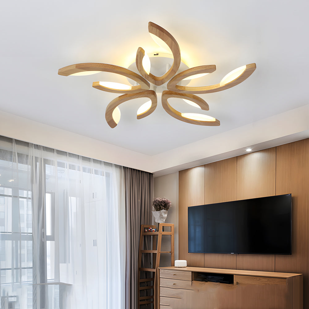 Leaf Ceiling Light Floral Natural Design Wooden Light