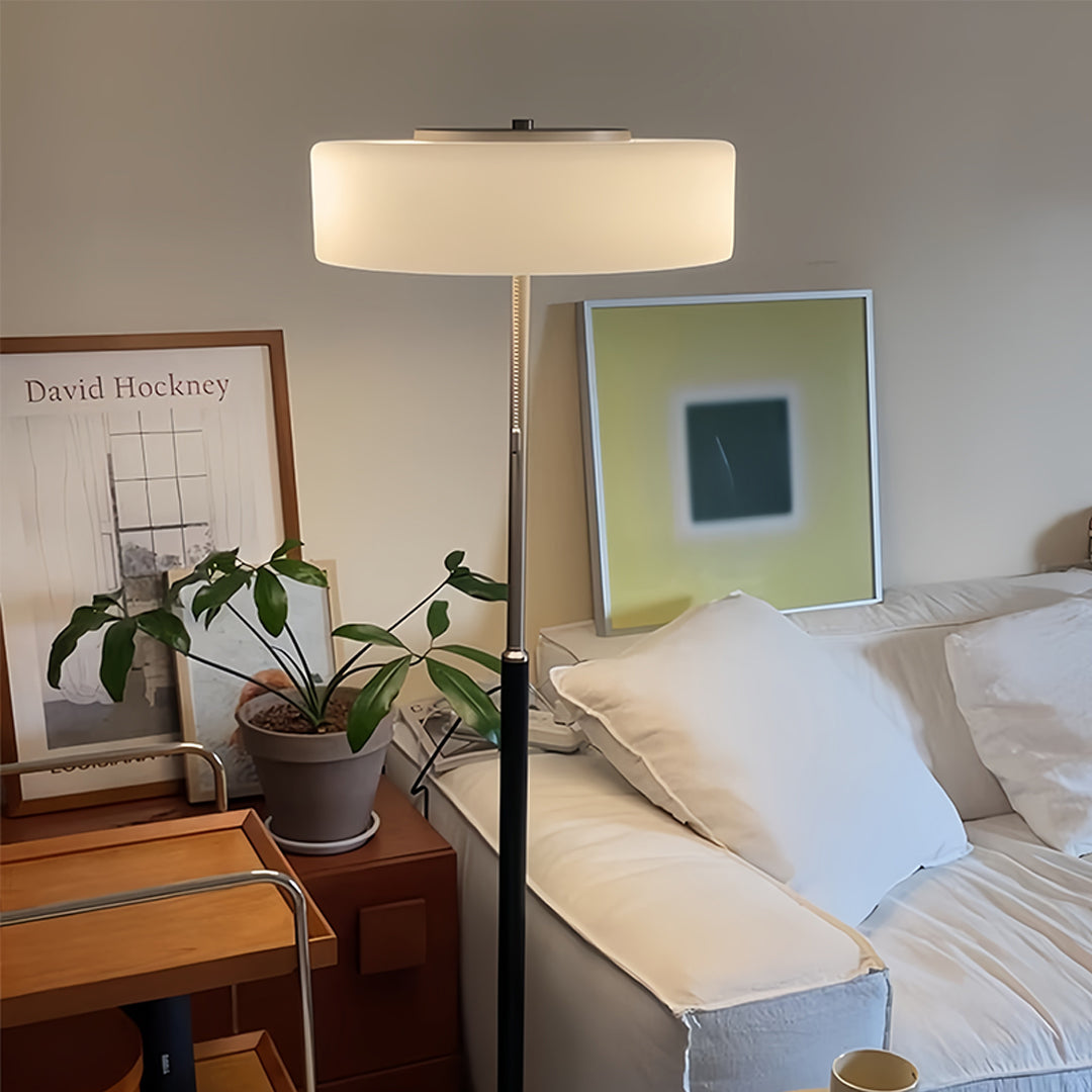 Floor Lamp with LED Drum Shade Elegant Ambient Tall Standing Light