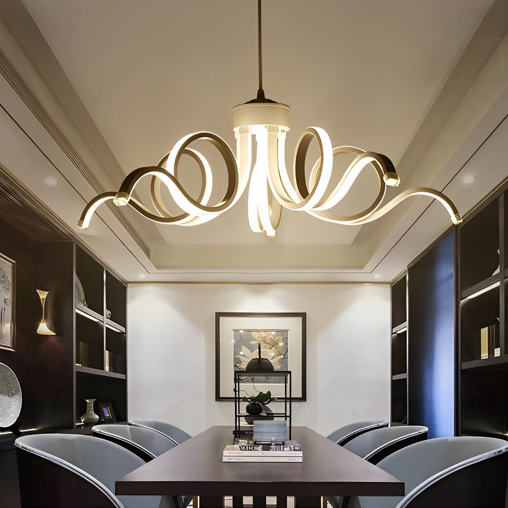 LED Ribbon Chandelier Petal Curve Metal Ceiling Light