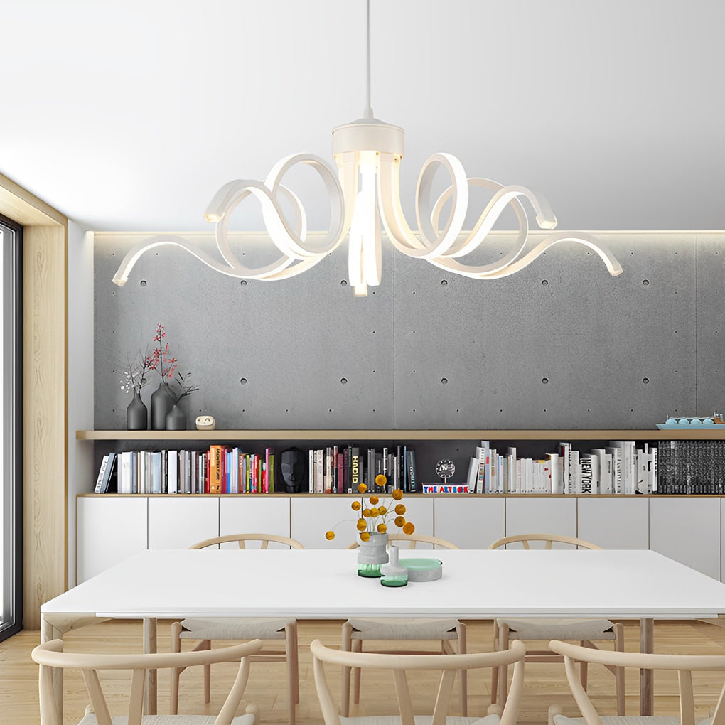LED Ribbon Chandelier Petal Curve Metal Ceiling Light