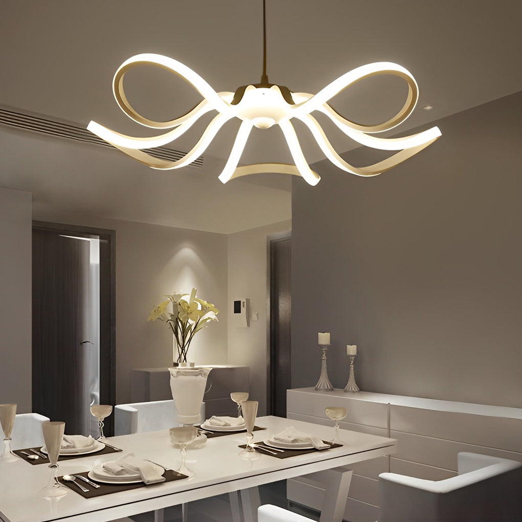 LED Ribbon Chandelier Petal Curve Metal Ceiling Light