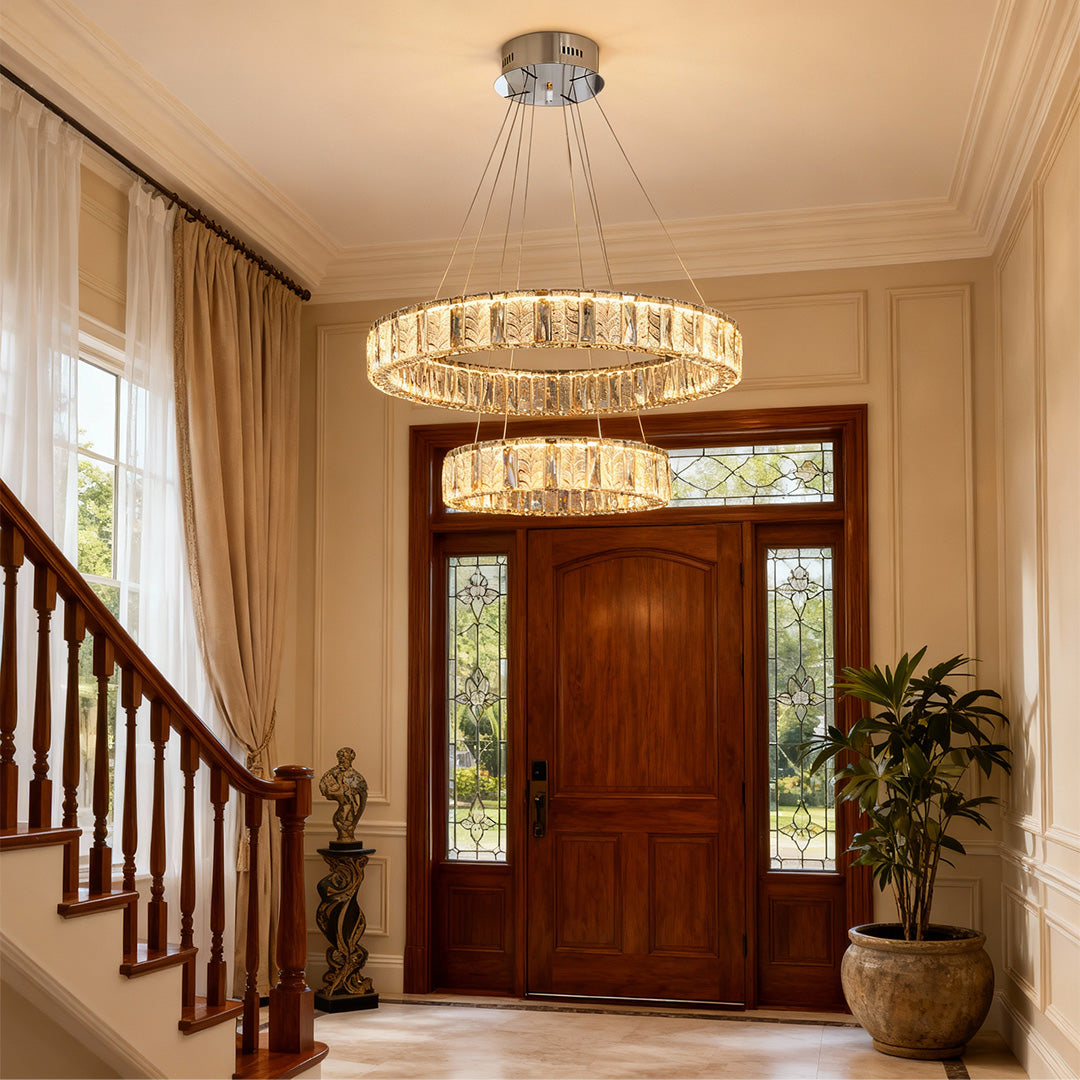 LED Ring Chandelier Stainless Steel Crystal Ceiling Lights