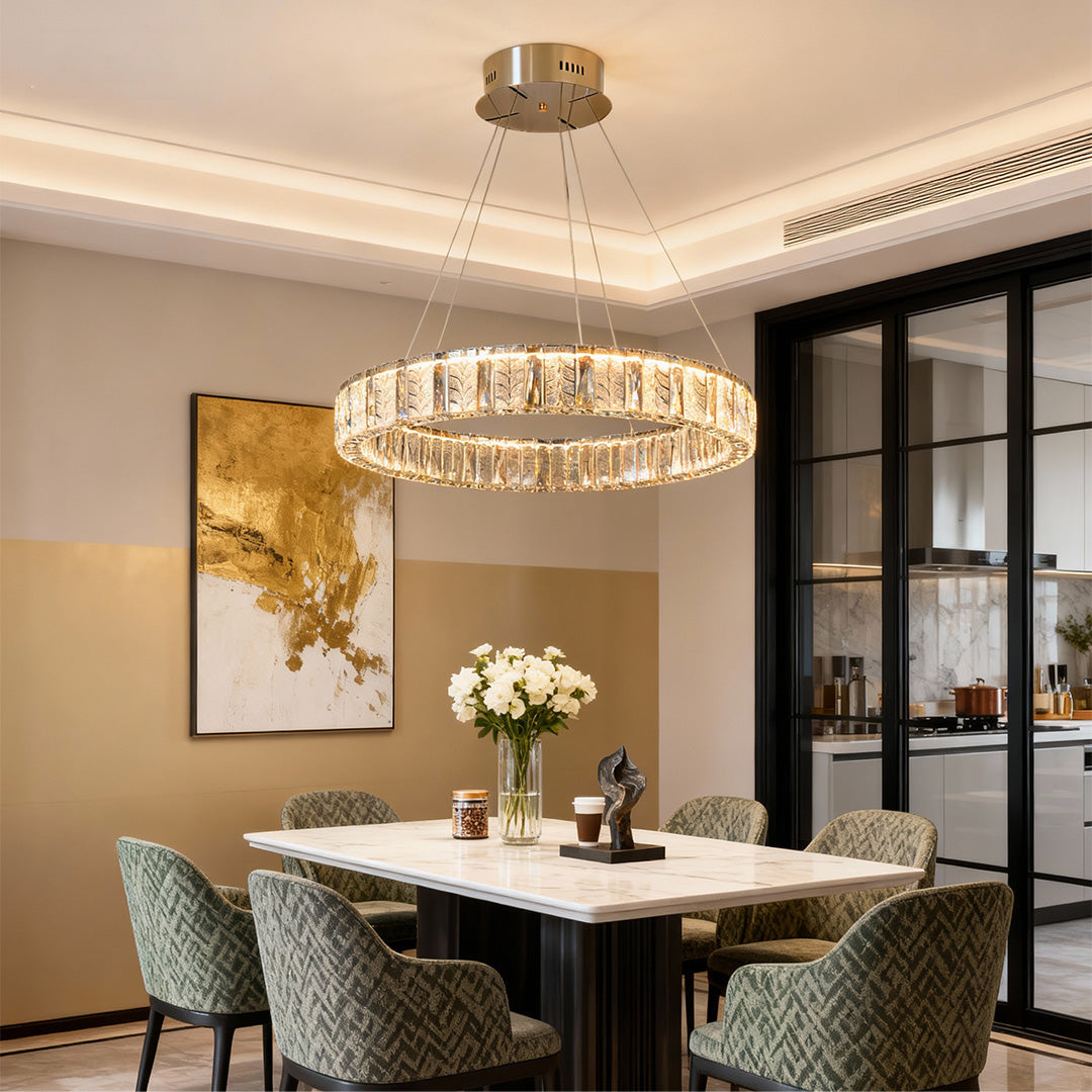 LED Ring Chandelier Stainless Steel Crystal Ceiling Lights