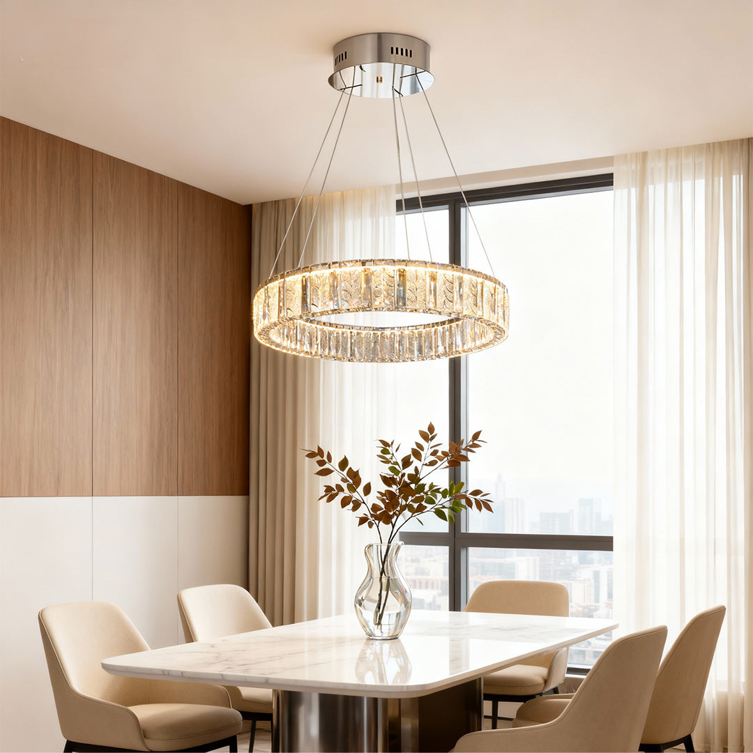 LED Ring Chandelier Stainless Steel Crystal Ceiling Lights