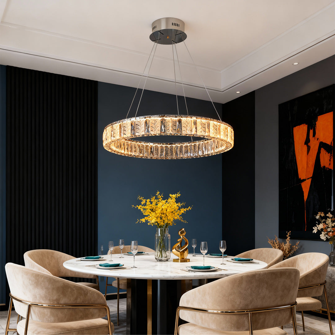 LED Ring Chandelier Stainless Steel Crystal Ceiling Lights
