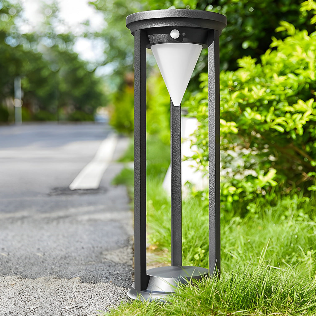 LED Solar Bollard Lights Modern Outdoor Black Lawn Light