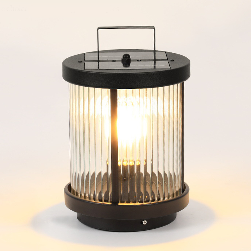 [Open-Box] Striped Glass Cylindrical Waterproof Portable Solar Outdoor Lanterns