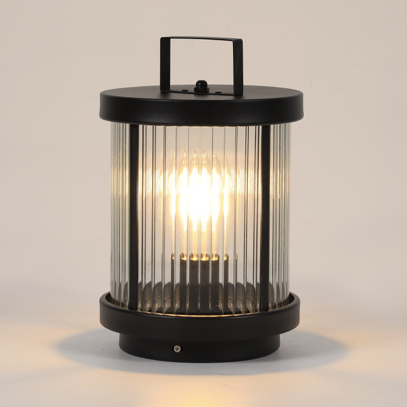 [Open-Box] Striped Glass Cylindrical Waterproof Portable Solar Outdoor Lanterns