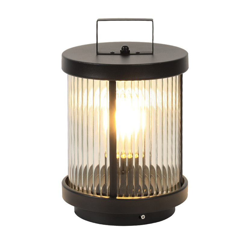 [Open-Box] Striped Glass Cylindrical Waterproof Portable Solar Outdoor Lanterns