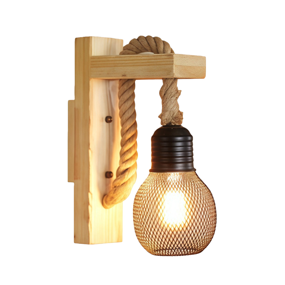 Rustic Wall Lights Iron Art Hemp Rope and Wood Art Lamp