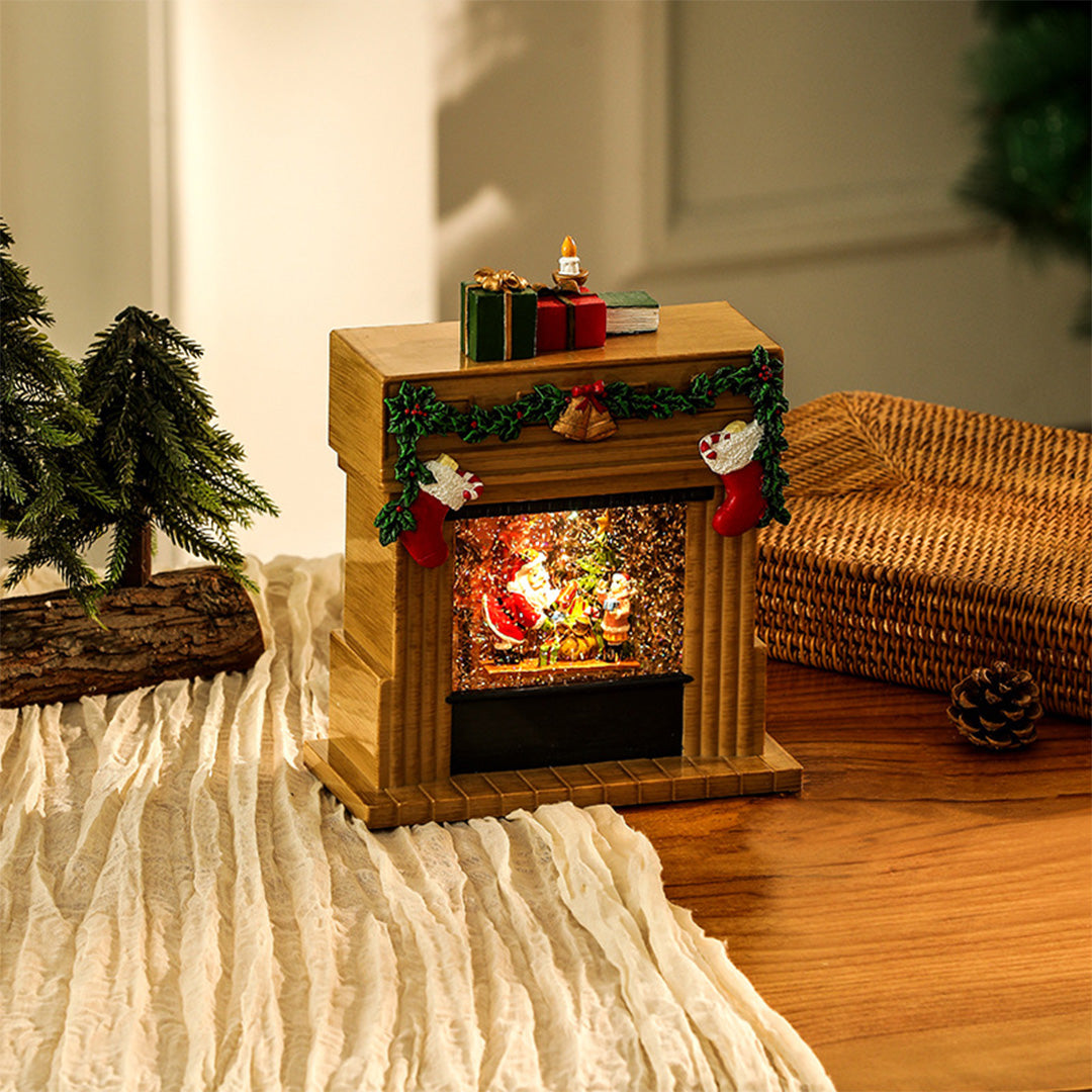 Light up Christmas Ornaments Fireplace with Snowfall Creative Lamp