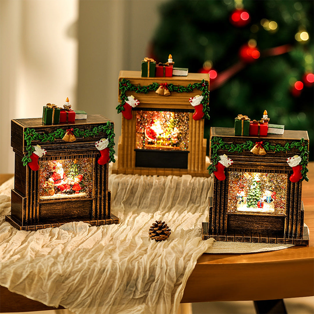 Light up Christmas Ornaments Fireplace with Snowfall Creative Lamp