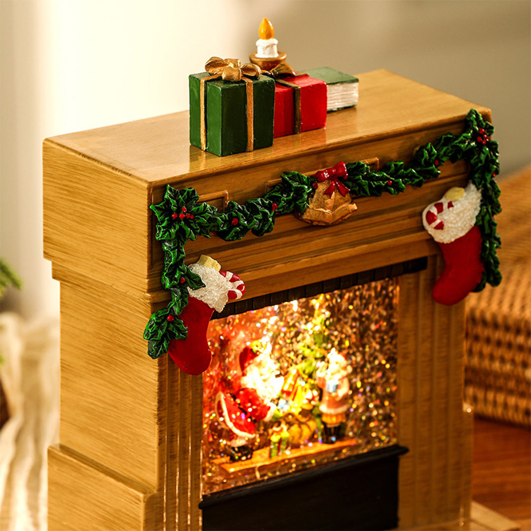 Light up Christmas Ornaments Fireplace with Snowfall Creative Lamp
