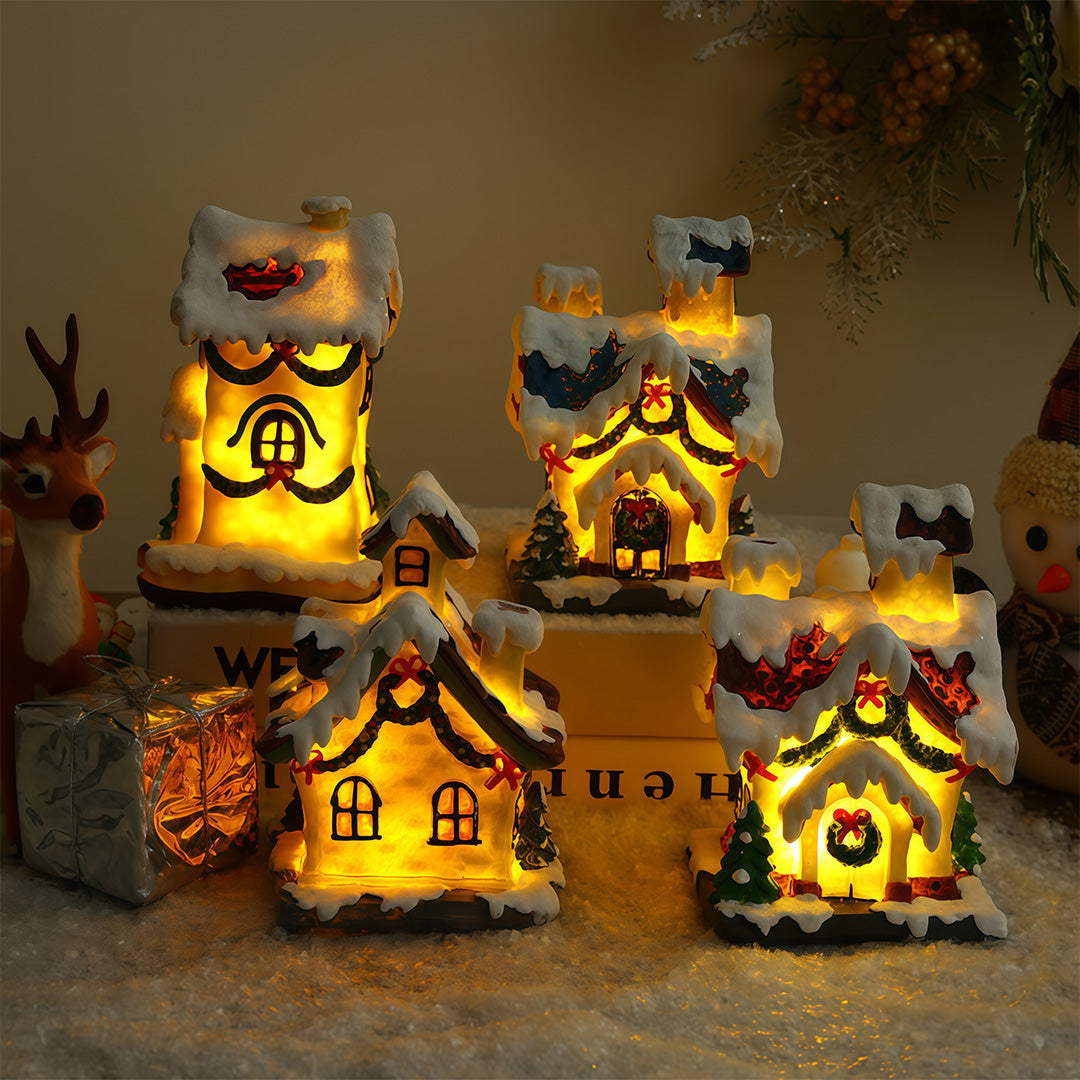 LED Lights for Christmas Houses Resin Glowing House Two-Pack