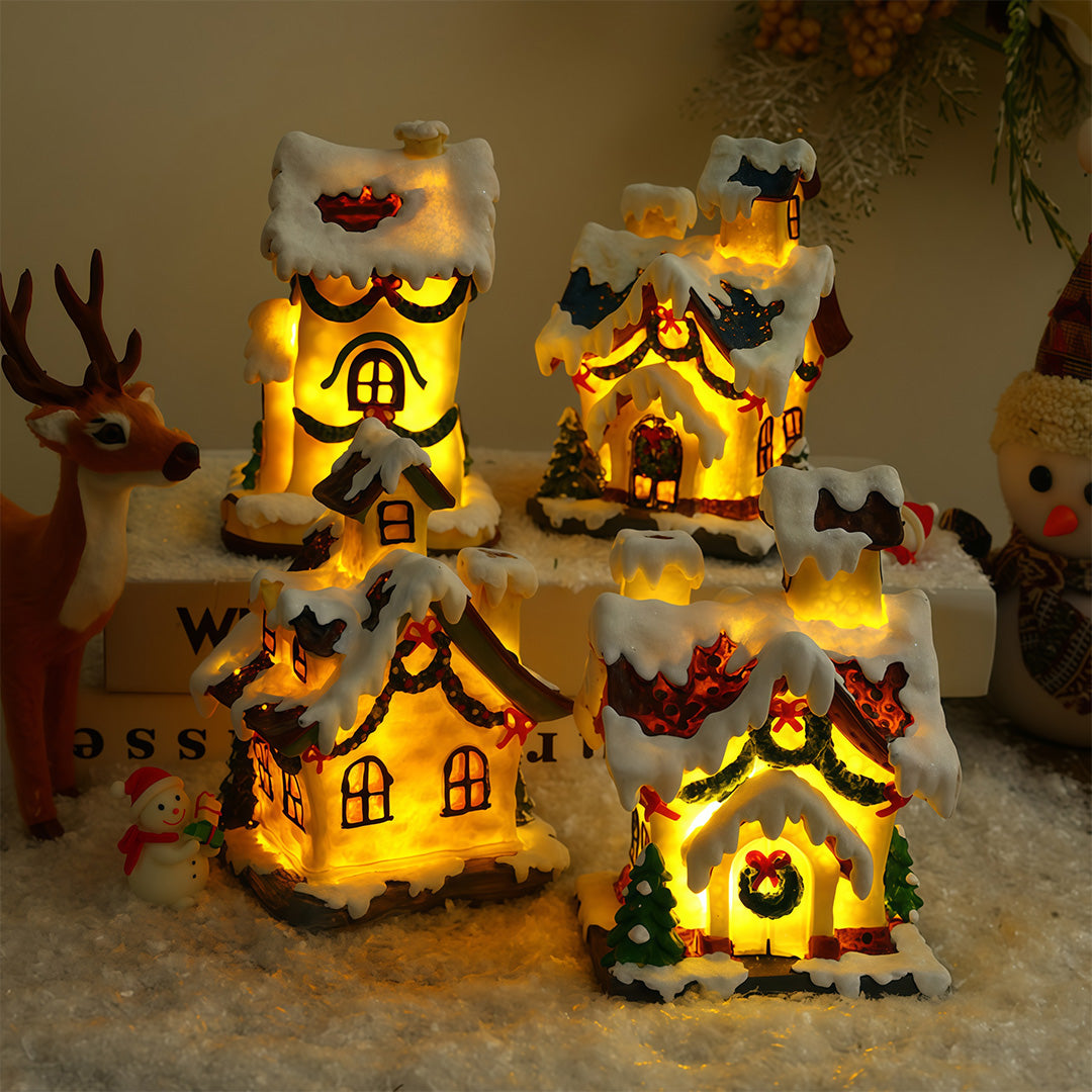 LED Lights for Christmas Houses Resin Glowing House Two-Pack