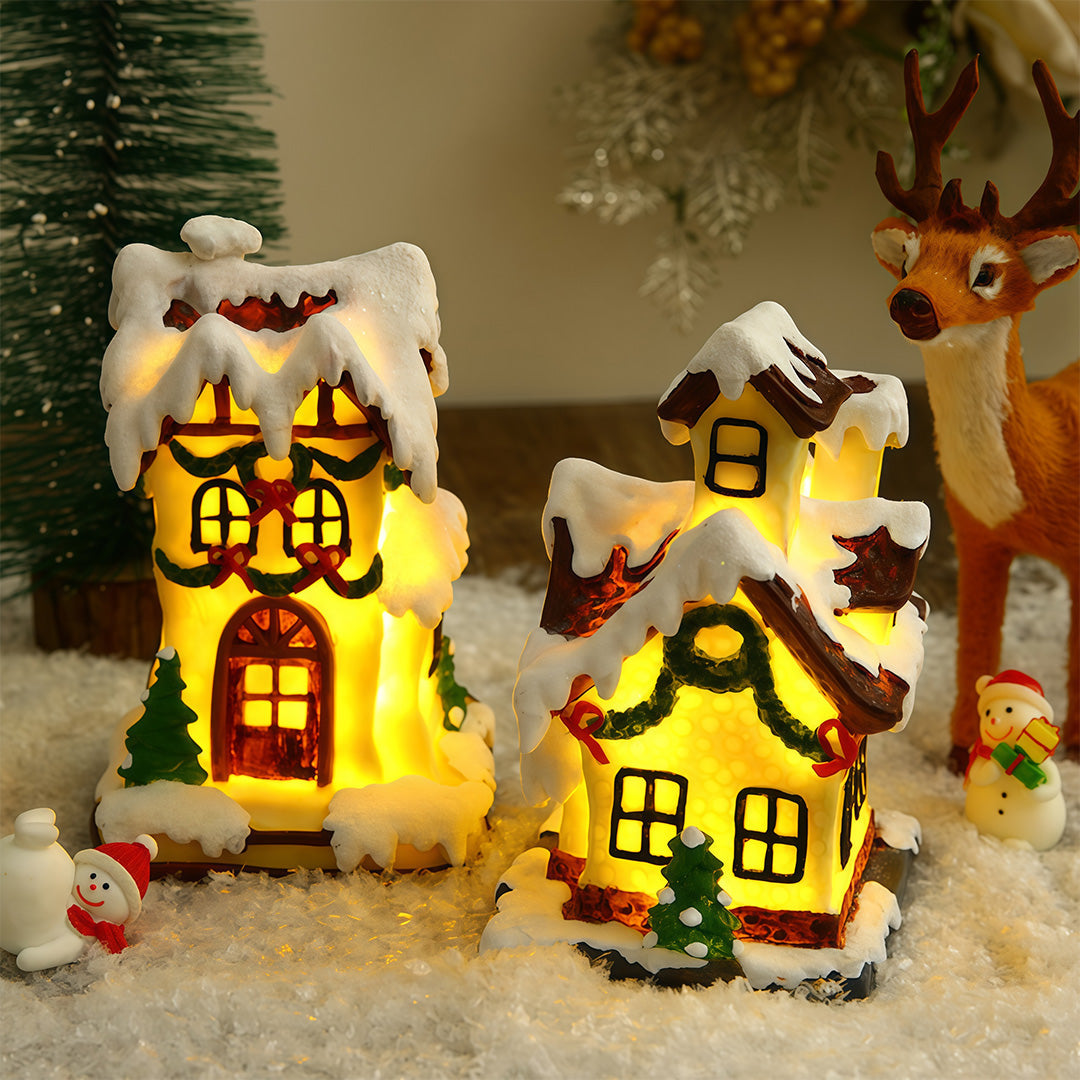 LED Lights for Christmas Houses Resin Glowing House Two-Pack