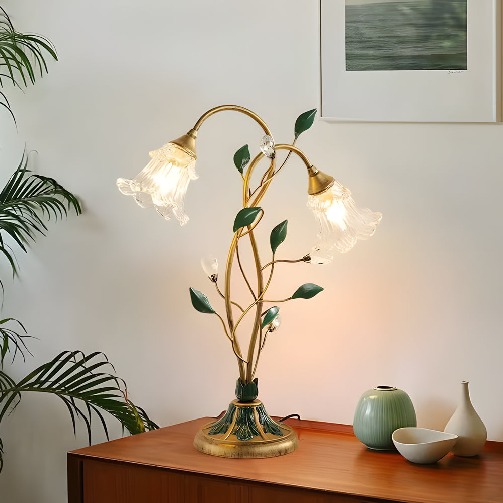 Lily Table Lamp Dual Lights and Leaf Ornaments Lights