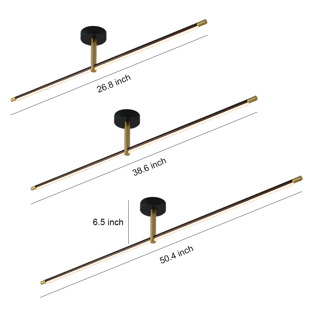 Linear Semi Flush Mount Light Minimalist Black Gold LED Ceiling Lamp