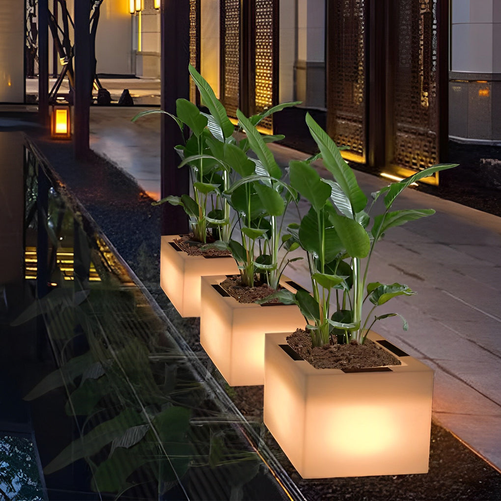 Luminous Flower Pots Square Waterproof LED Solar Light