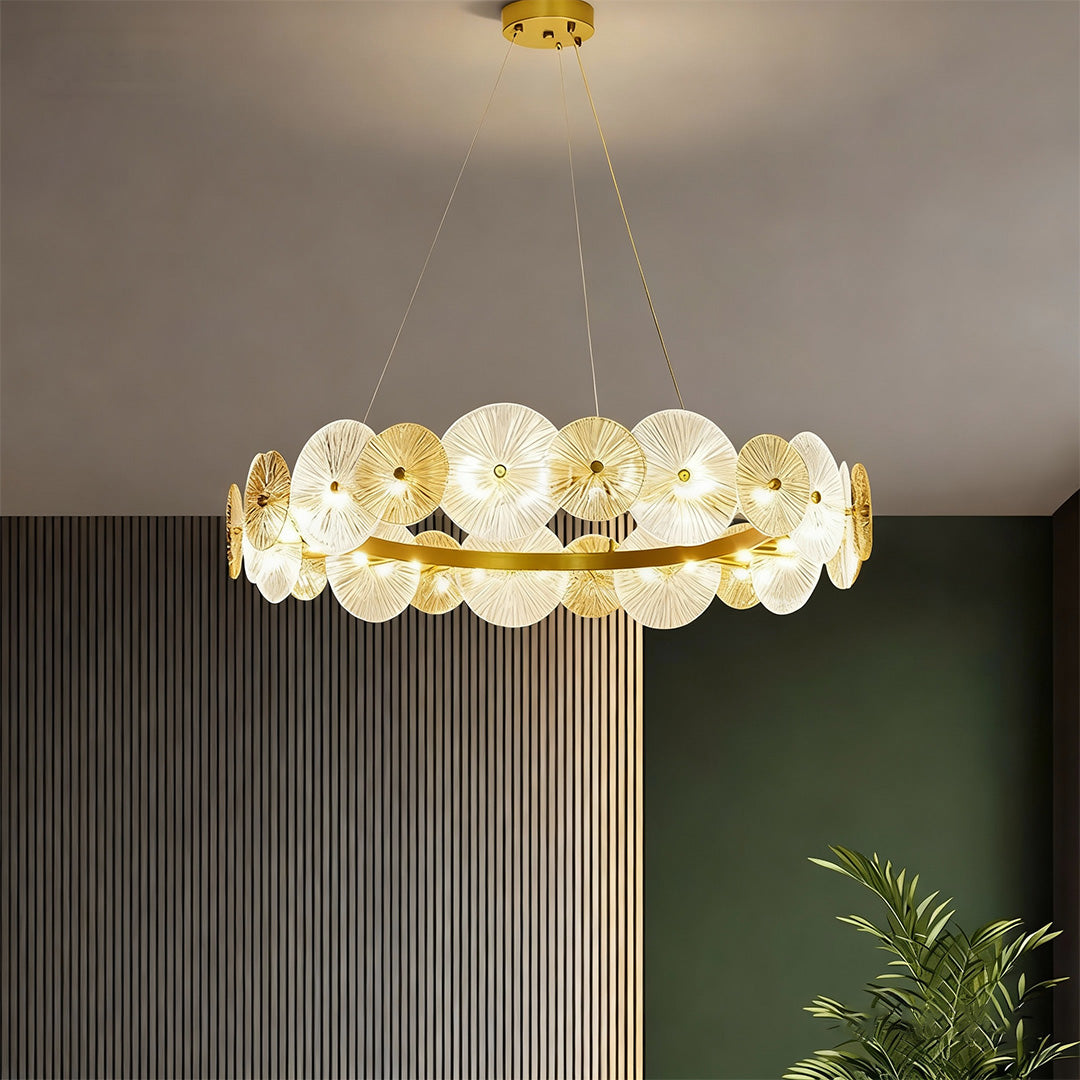 Large Glass Chandelier Silver Iron Frame & Clear Glass Ceiling Light