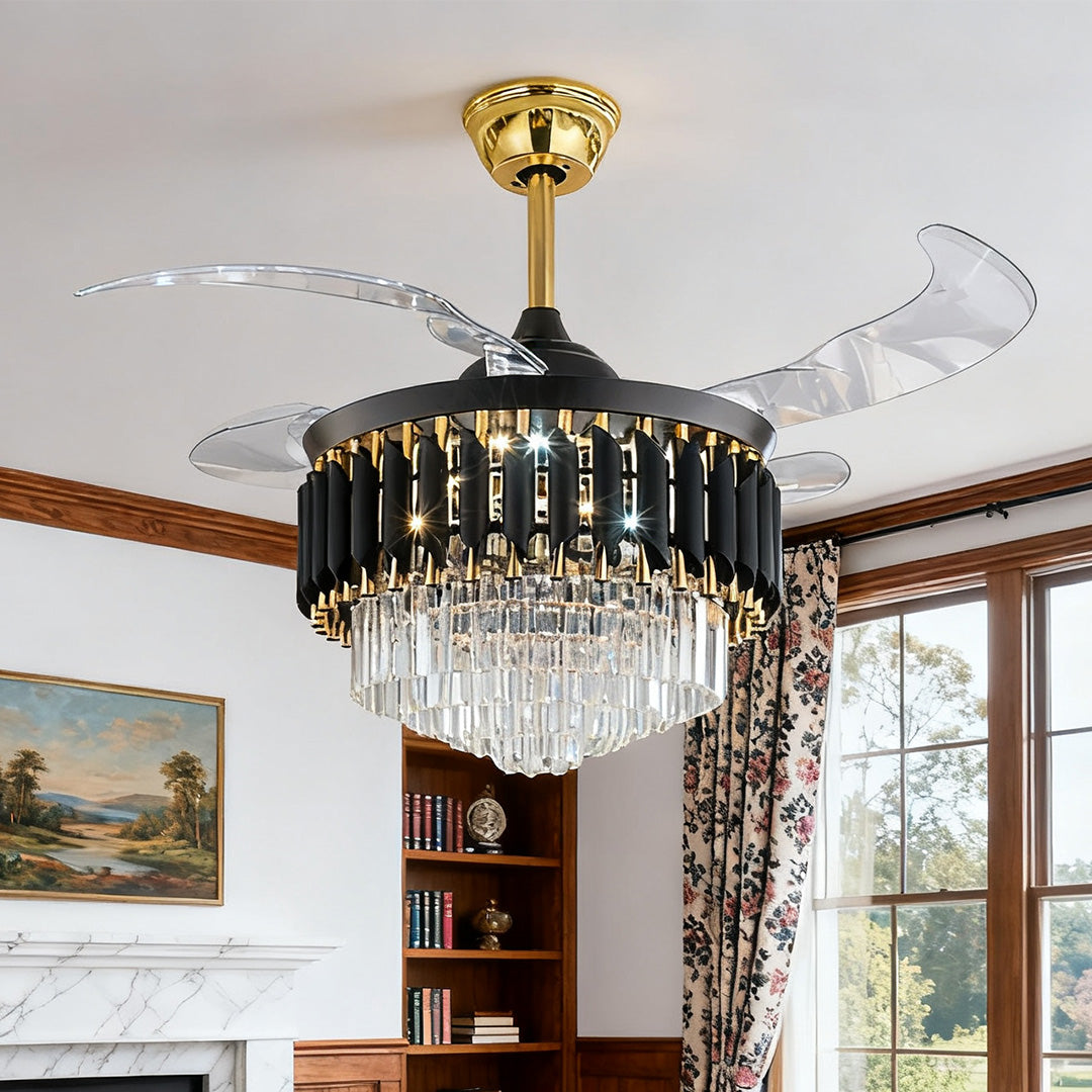 Black Ceiling Fans with Light Luxury Fan Transparent PC Blade Iron