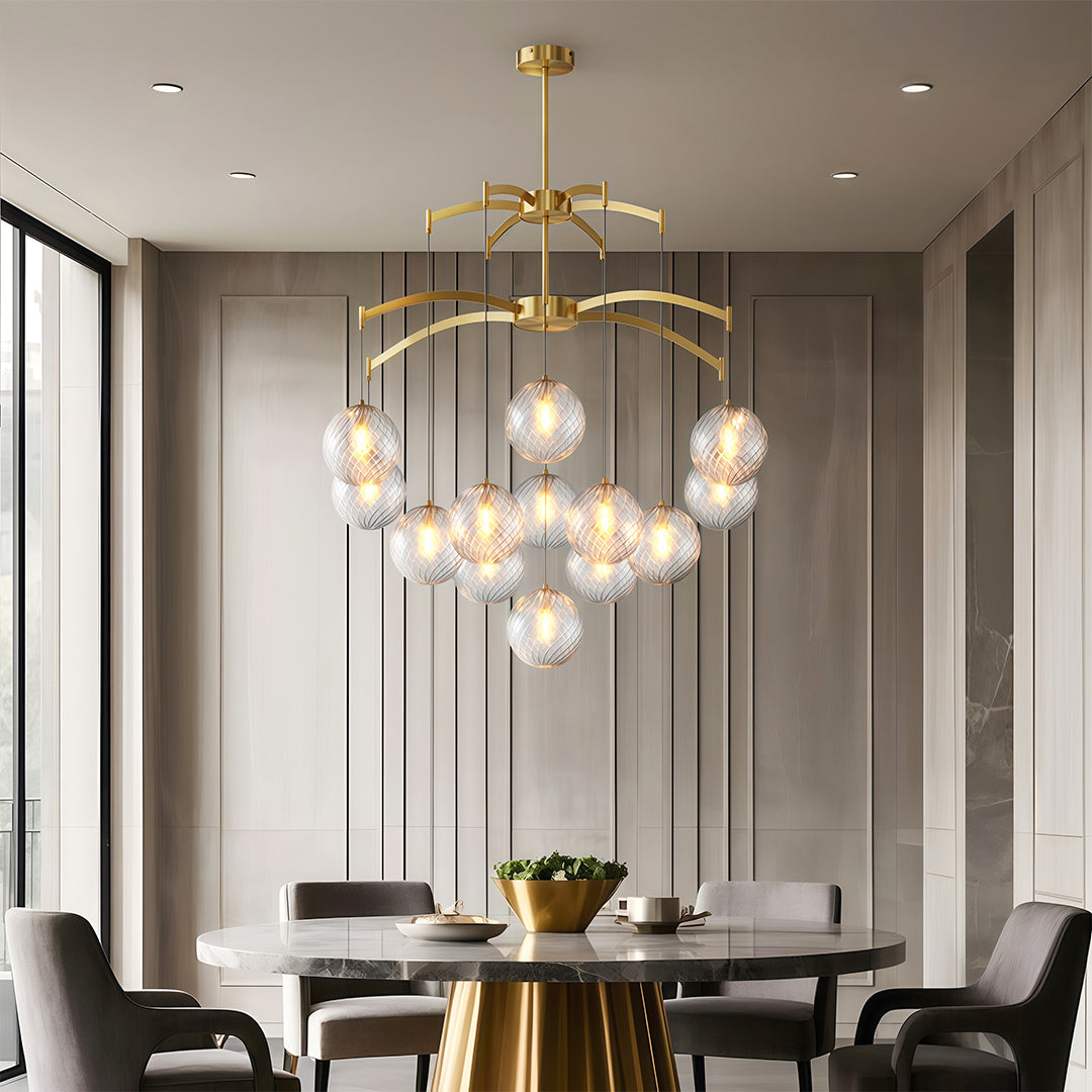 Modern Glass Ball Chandelier Full Copper Ceiling Light
