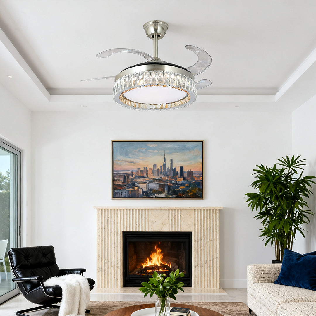 Crystal Ceiling Fan with Light Remote Controlled Luxury Nickel Lamp