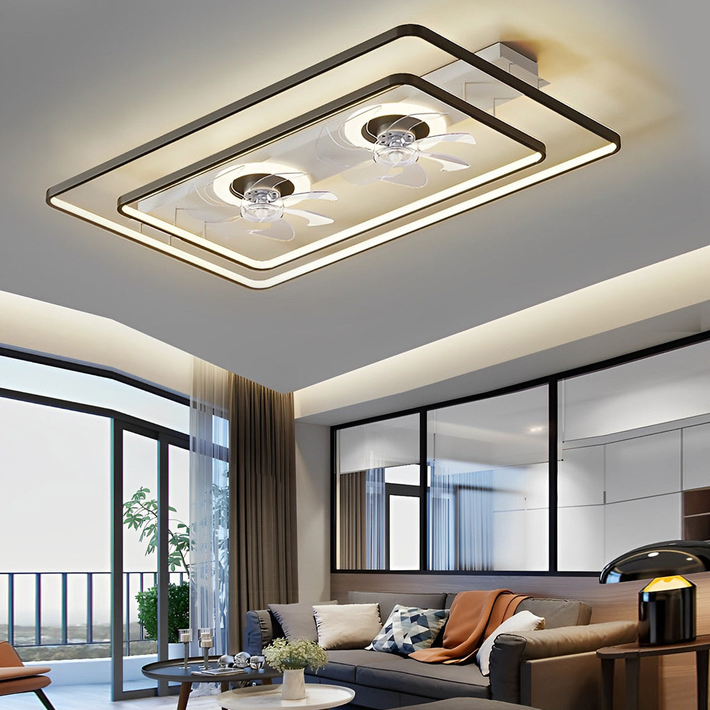 Dual Head Ceiling Fans Rectangular LED Transparent Blade Light