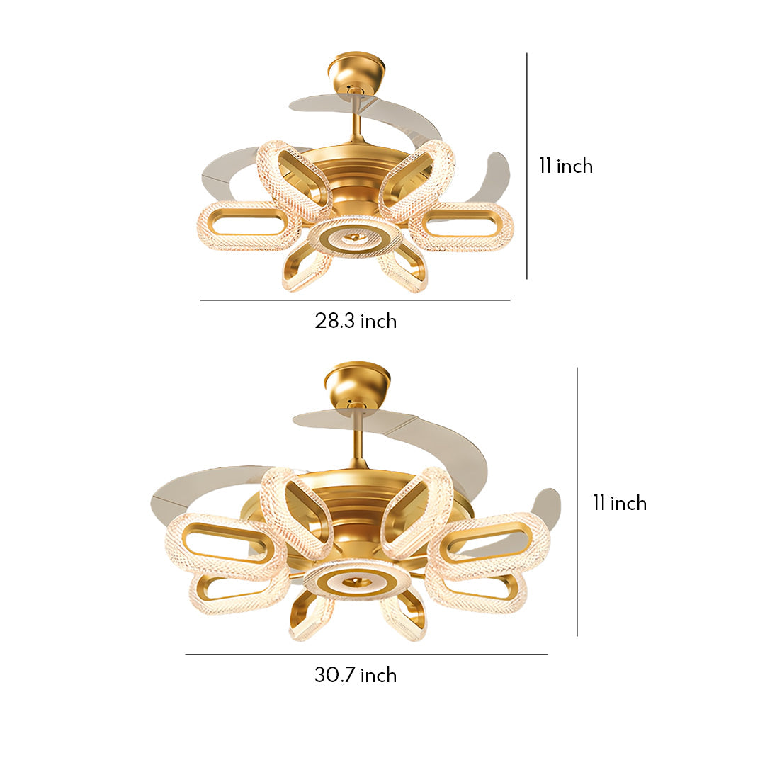 Gold Ceiling Fan with Light LED Iron Brightness Ceiling Fan Lights