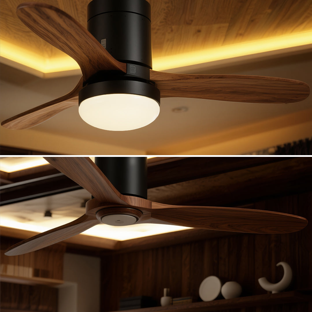 Three Blade Ceiling Fan with Light LED Remote Control Wood Ceiling Fan