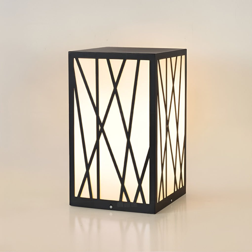 20W Square Solar LED Bollard Lights with Linear Pattern Lampshade