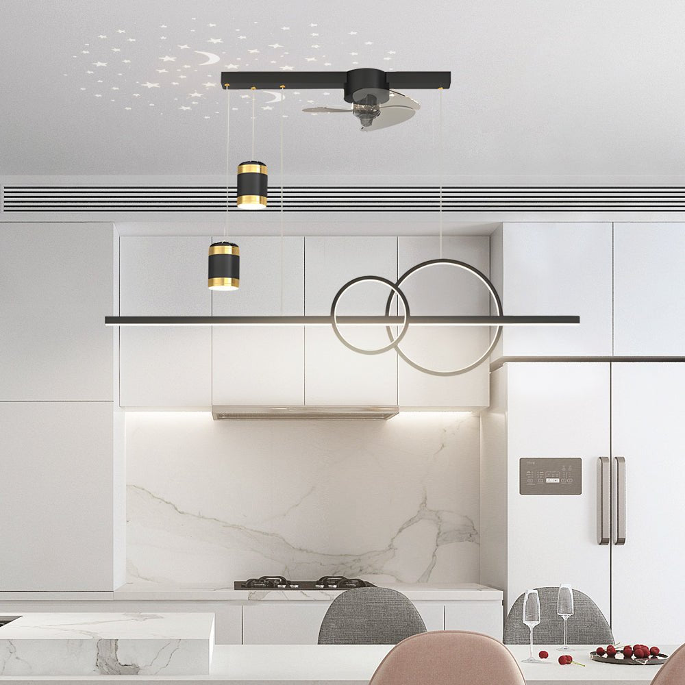 3 Step Dimming Creative Projection Modern Dining Room Chandelier Ceiling Fans