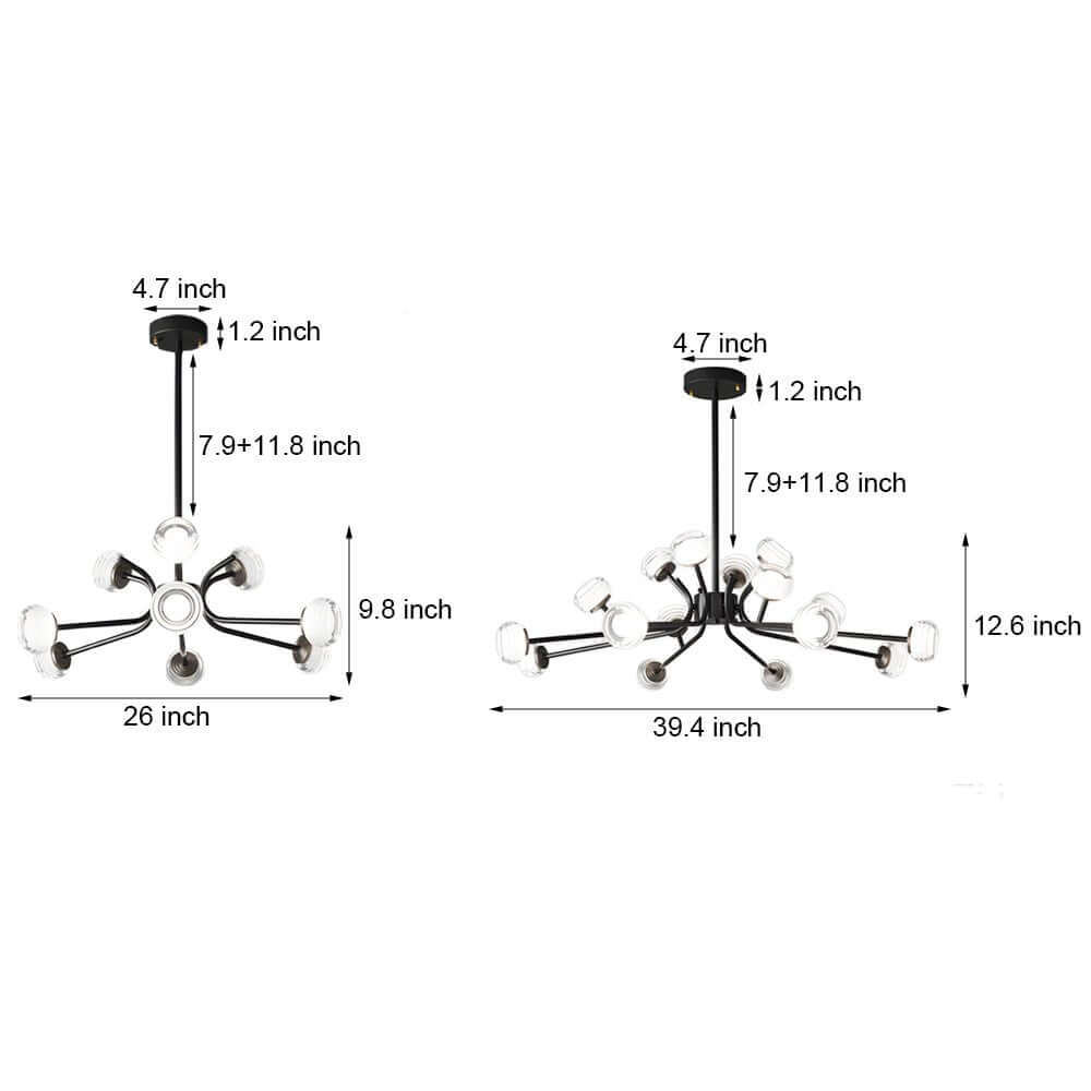 9/16-Light Black LED Sputnik Chandelier