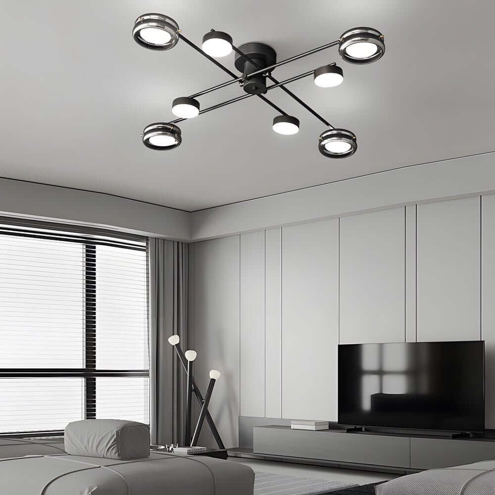 Artistic Multi-Head Matte Black Copper Semi-Flush Mount Ceiling Lighting