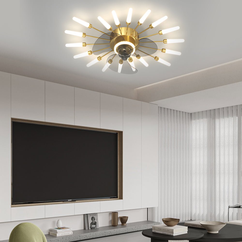 Creative Flower Mute Three Step Dimming Nordic Ceiling Fans with Lights