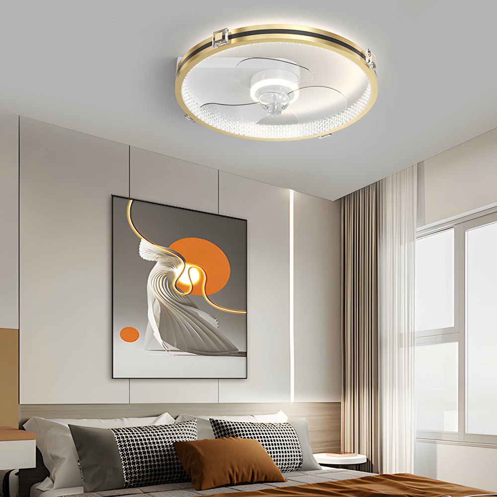 Creative Ring LED Three Step Dimming Mute Gold Modern Ceiling Fans with Lights