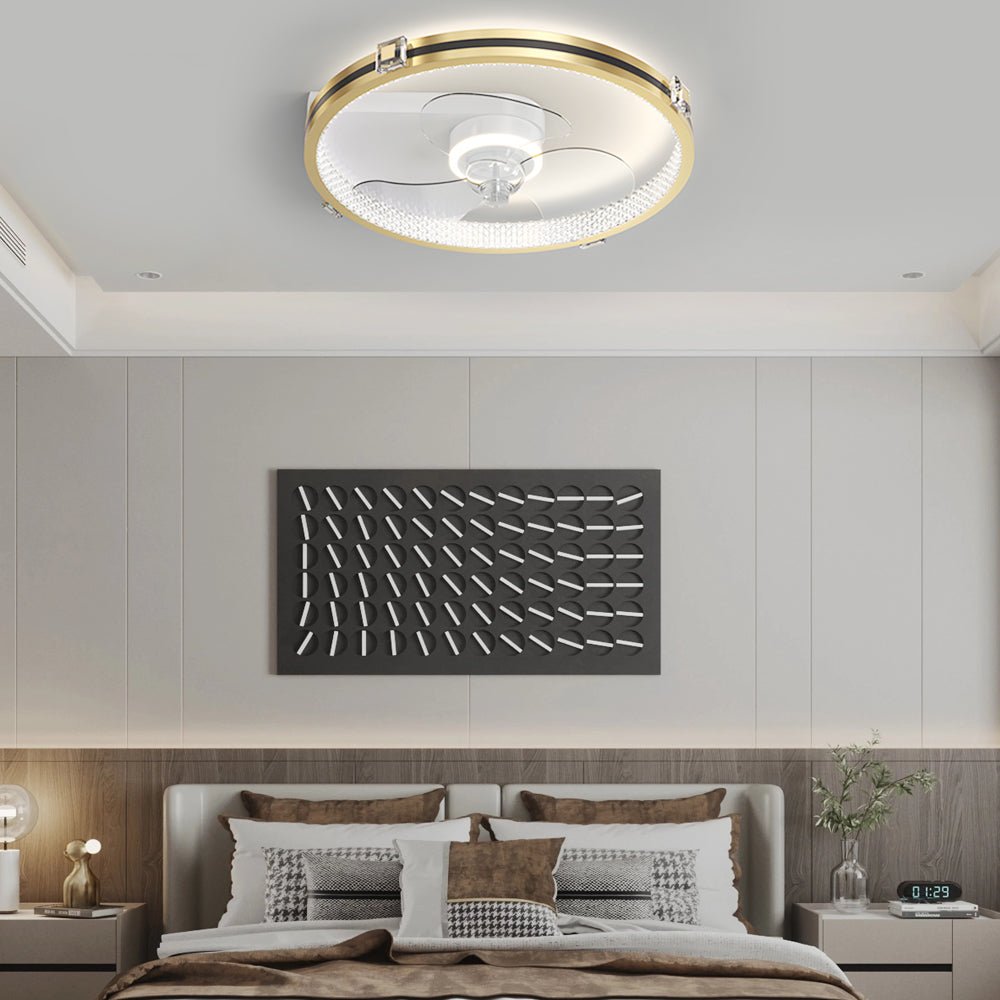 Creative Ring LED Three Step Dimming Mute Gold Modern Ceiling Fans with Lights
